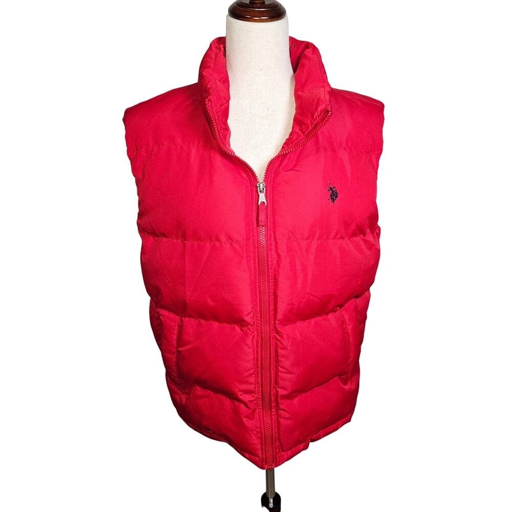 US Polo Assn Men's Red Puffer Vest Y2K Zip Up Men's Size Small PTP 22 Length26
